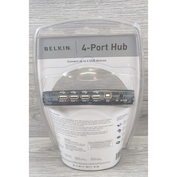 Belkin USB 4-Port Hub F5U021v for Gaming Keyboard, Desktops, Printers, Mouse New - Picture 2 of 3